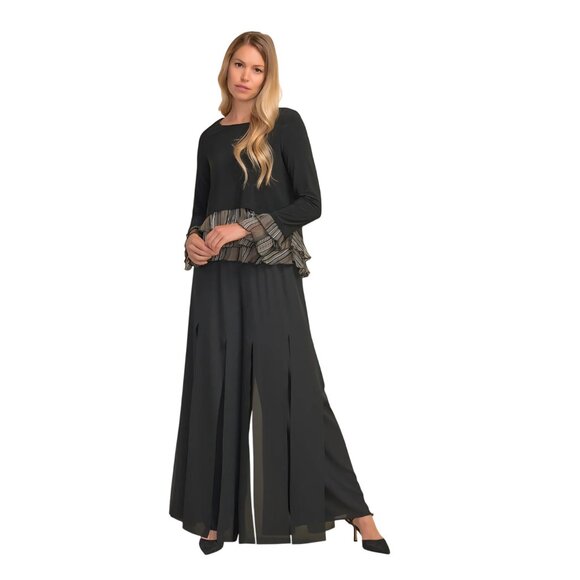 Joseph Ribkoff NWT Ruffled Hem Top Black Tan Subtle Gold Size 10 - Picture 5 of 10